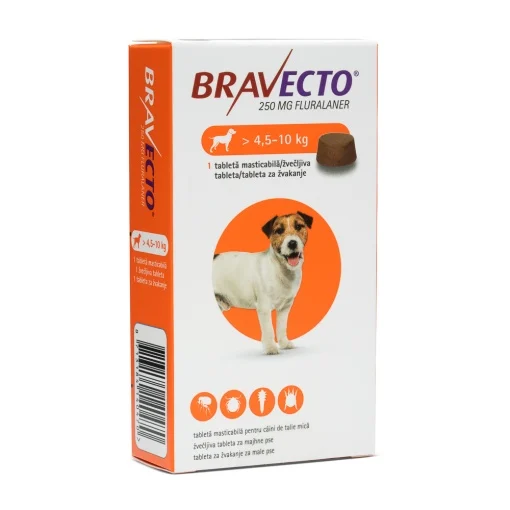 Produse deparazitare - Bravecto caini 4.5-10 kg 250 mg - Comprimat antiparazitar extern pentru caini , 1 Tableta masticabila