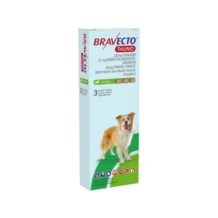 Produse deparazitare - BRAVECTO TRIUNO ANTIPARAZITAR INTERN SI EXTERN CAINE 200MG (10-20KG)