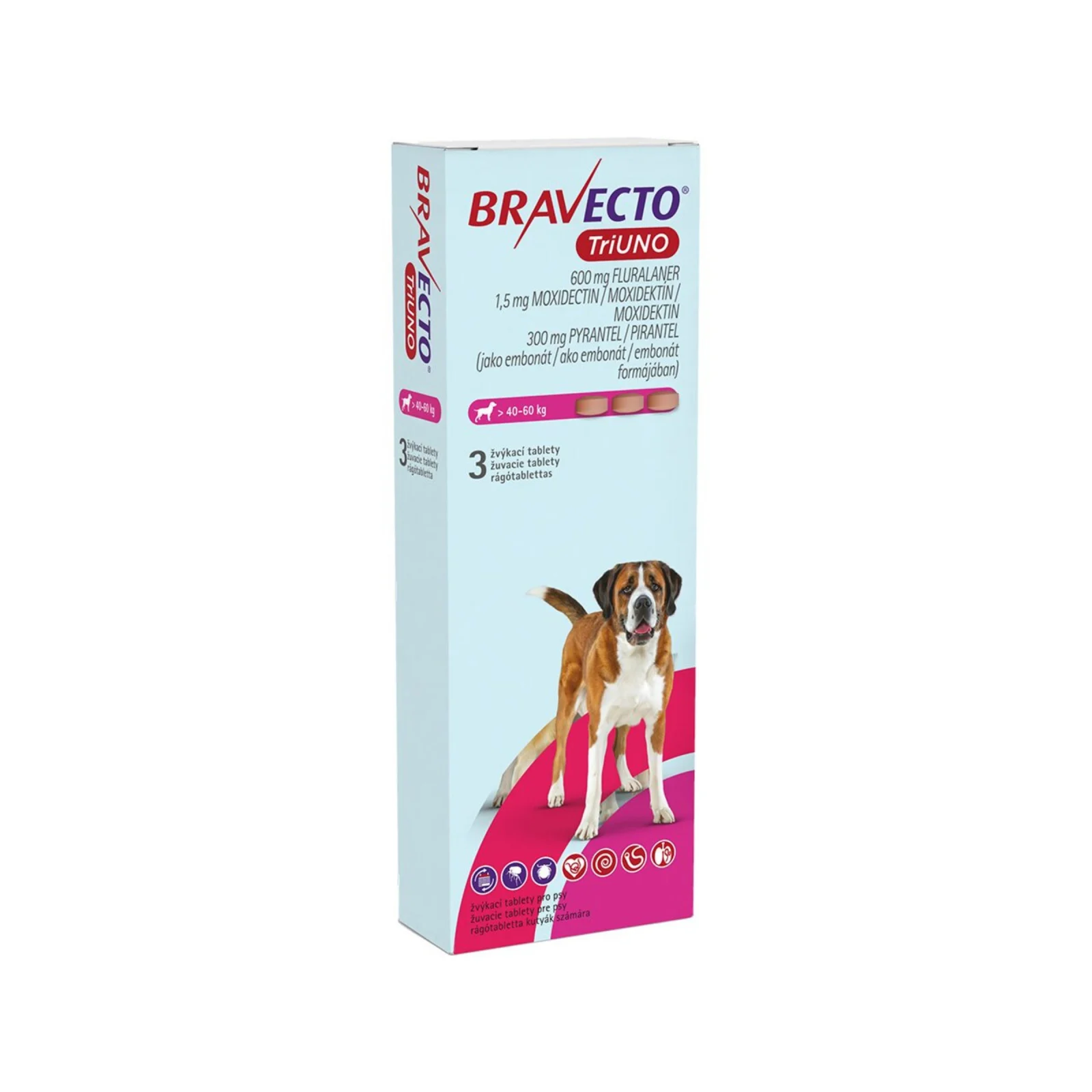 Produse deparazitare - BRAVECTO TRIUNO antiparazitar intern si extern pentru caini 600mg (40-60 kg) -tablete masticabile