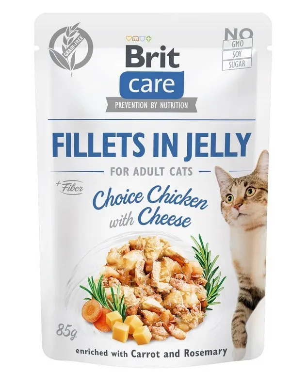 Hrana umeda pisici - Brit Care Cat Fillets in Jelly Choice Chicken With Cheese, 85 g