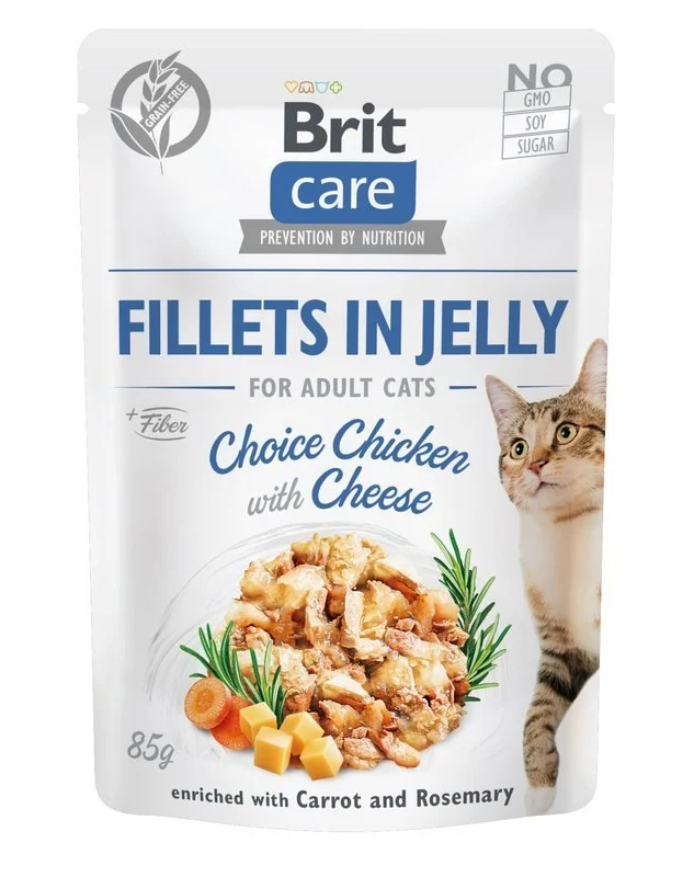 Hrana pisici - BRIT Care Fillets in Jelly Set hrana umeda pentru pisici, cu pui si branza in aspic  85 g