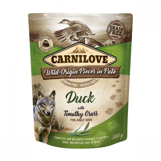 Hrana umeda caini - Carnilove Dog Pouch Paté Duck with Timothy Grass 300 g