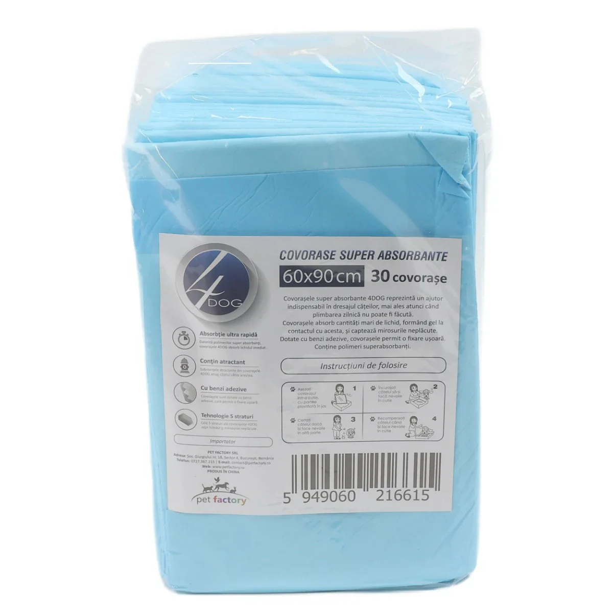 Igiena caini - Covorase Absorbante 4 Dog Maxi, 60x90 cm, 30 Buc/Pachet