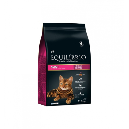 Hrana uscata pisici - Equilibrio, hrana uscata pentru pisici adulte, hairball control, 7.5 kg