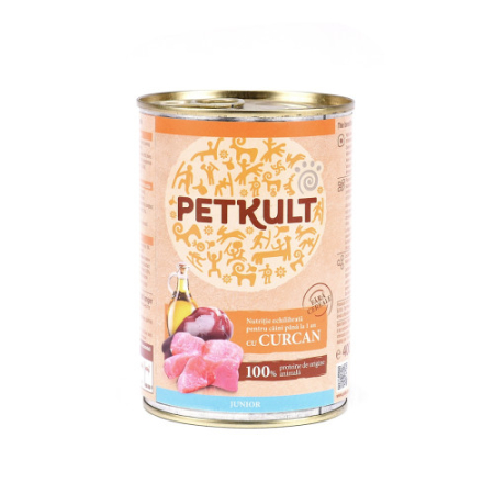 Caini - Hrana umeda pentru caini Petkult Junior cu curcan 400 g