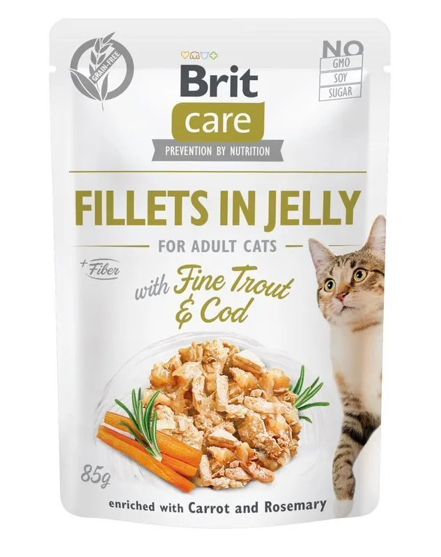Hrana umeda pisici - Hrana umeda pentru pisici Brit Care Fillets in Jelly cu pastrav & cod 85 gr