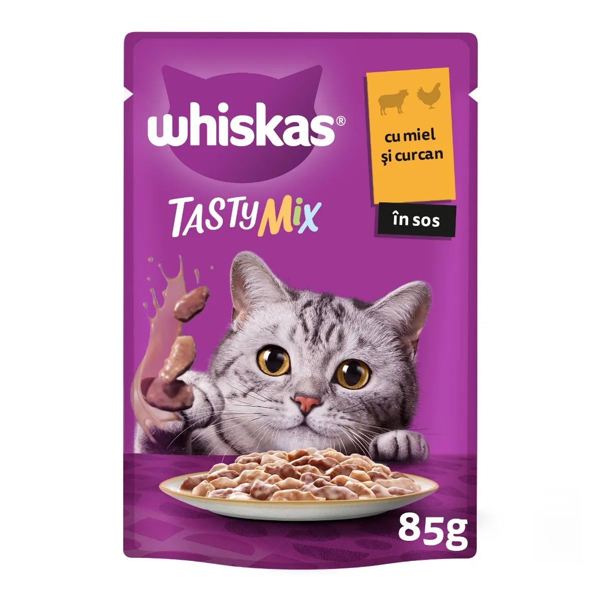Hrana umeda pisici - Hrana Umeda Pentru Pisici, Whiskas TastyMix, Cu Miel Si Curcan In Sos, 12 x85 g
