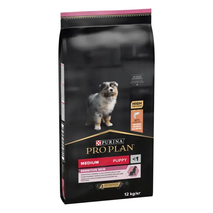 Juniori caini - Purina PRO PLAN Medium Puppy, Sensitive Skin cu Somon, Hrana uscata pentru caini, 12kg