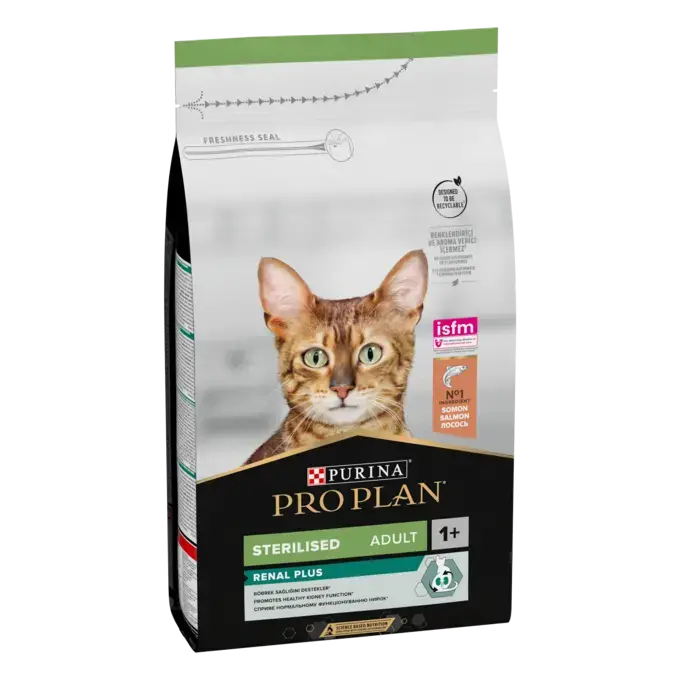 Hrana pisici - Purina PRO PLAN, Sterilised Adult, bogat in Somon, RENAL PLUS, Hrana uscata pentru pisici, 400g