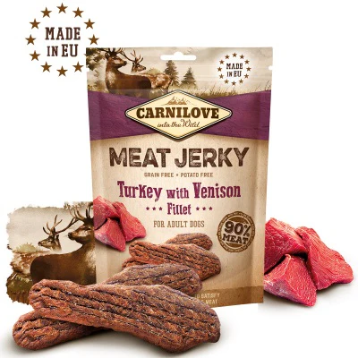Recompense caini - Recompense Fara Cereale Caini, CARNILOVE Jerky, curcan si vanat100g