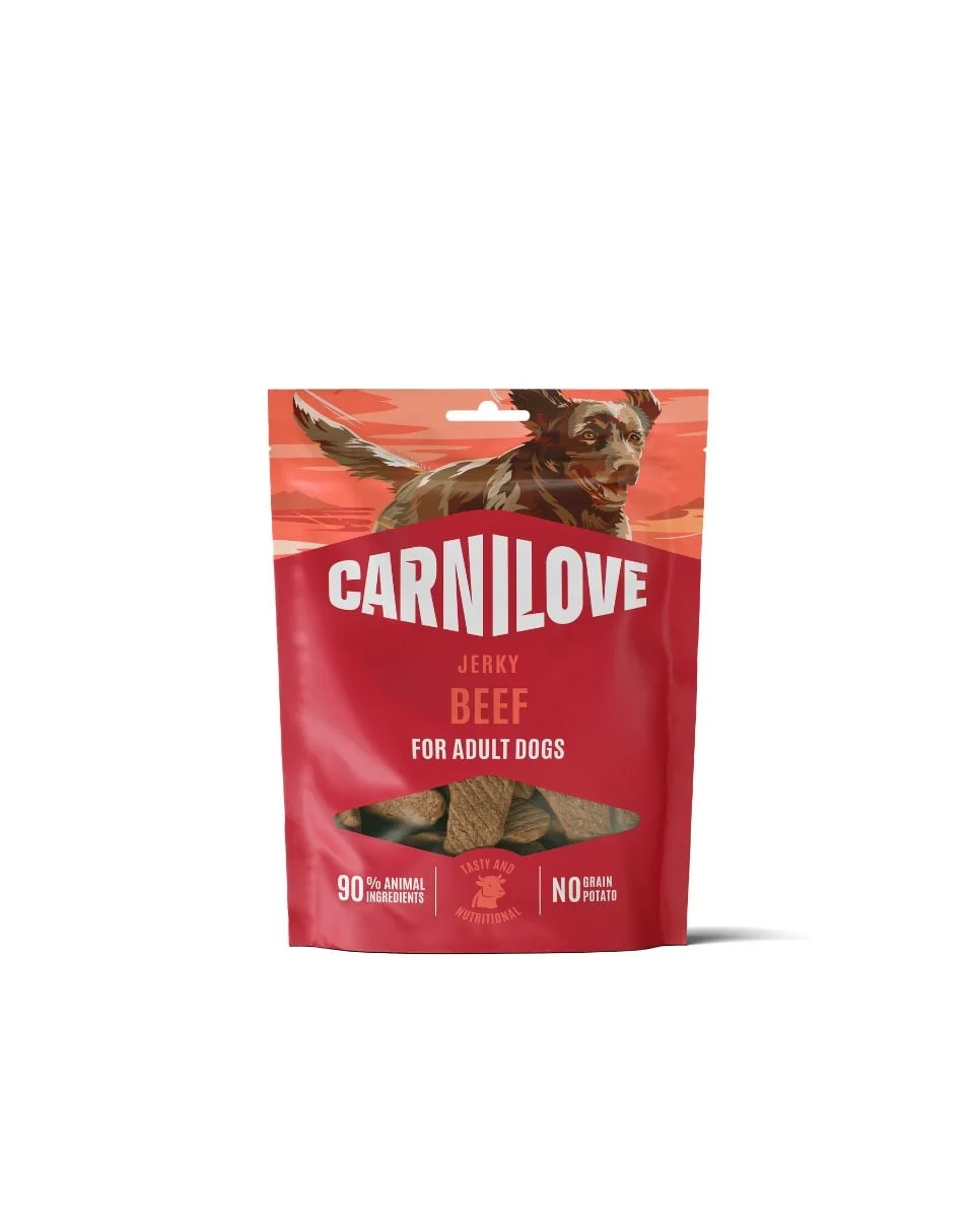 Hrana caini - Recompense uscate pentru caini, Carnilove, Jerky, Felii de Vita 100 G