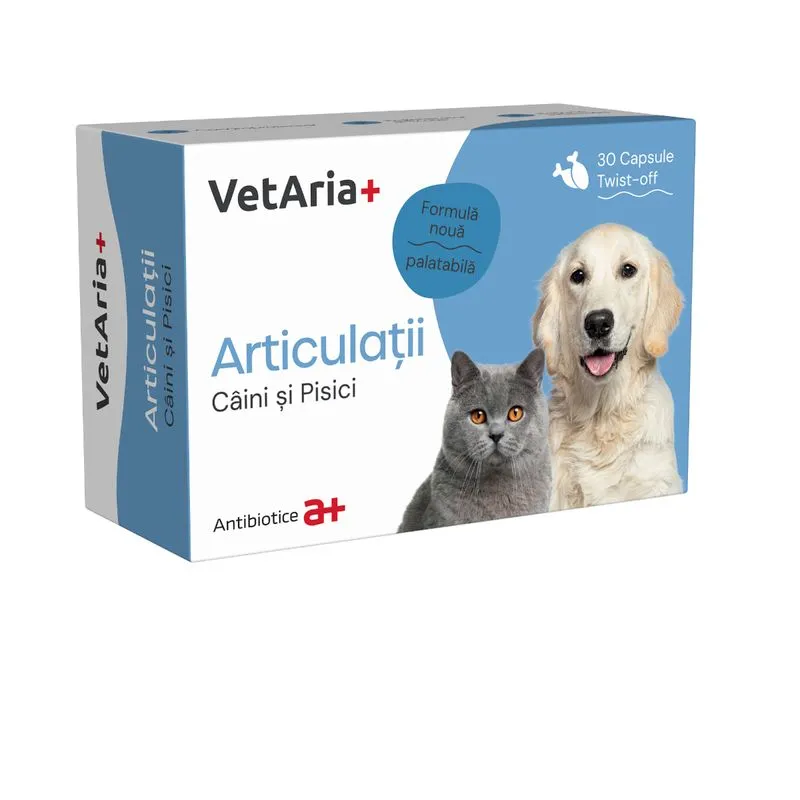 Caini - Supliment nutritiv pentru caini si pisici, VetAria+ Articulatii, 30 capsule