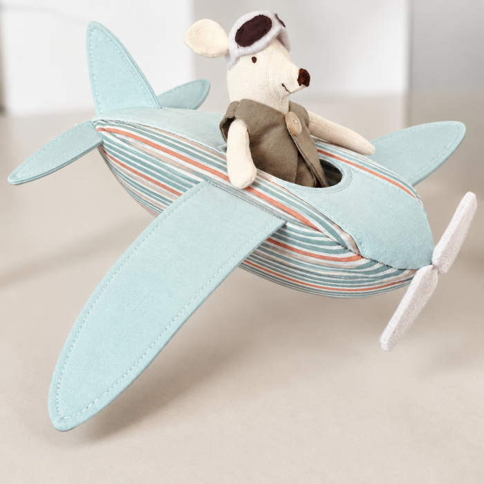 Set avion de jucarie textil si pilot soricel cu ochelari de zbor [4]