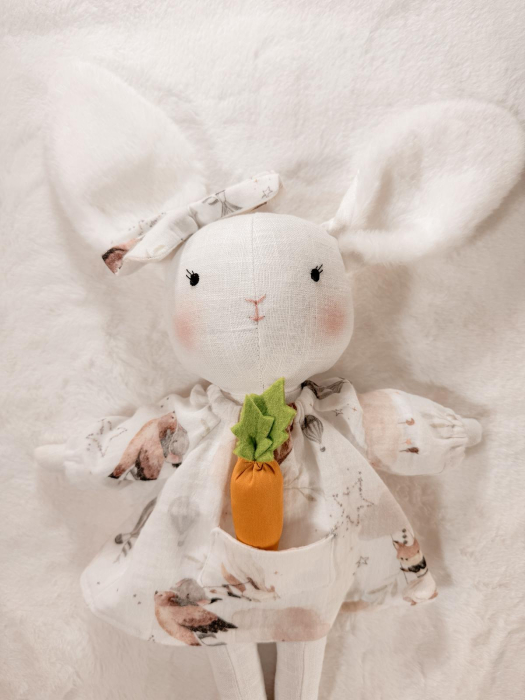 Iepuraș de pluș Miluna cu rochiță albă imprimată [6]