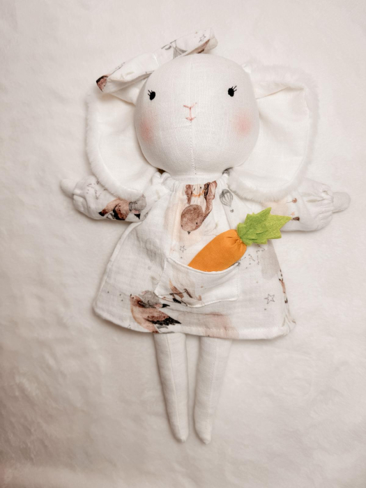 Iepuraș de pluș Miluna cu rochiță albă imprimată [2]