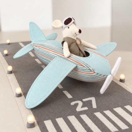 Set avion de jucarie textil si pilot soricel cu ochelari de zbor [1]