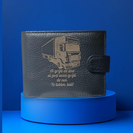 Portofele barbati - Portofel personalizat din piele naturala, negru, TITA, - Tir ai grija, te iubim tati - Copie
