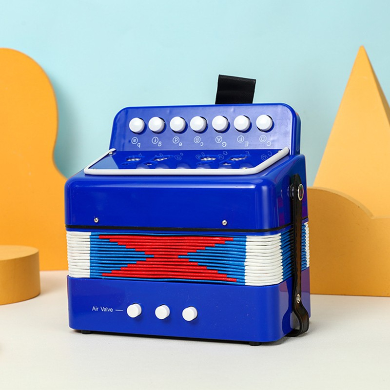 Acordeon pentru copii, 7 butoane 2 bass, design compact, plastic albastru [2]