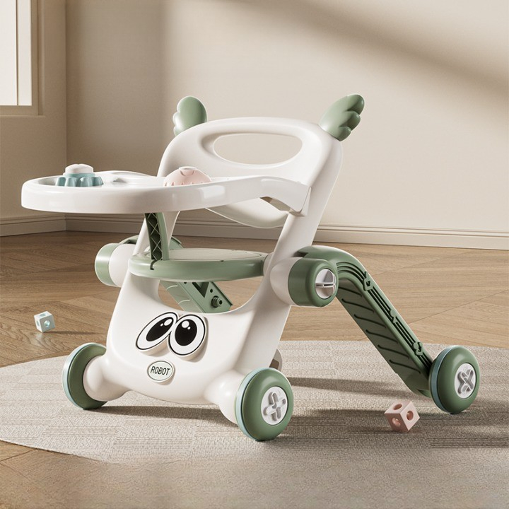 Antemergator pentru copii multifunctional 8 in 1, cu maner detasabil, scaun reglabil, plastic verde [2]