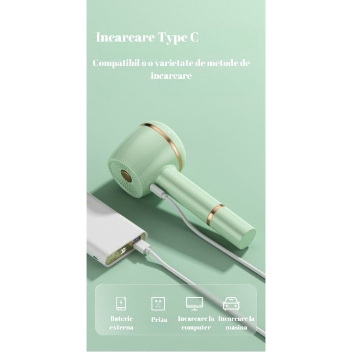 Aparat pentru curatat scame, par si praf, cu lame din otel inoxidabil, incarcare USB Type-C, verde [3]