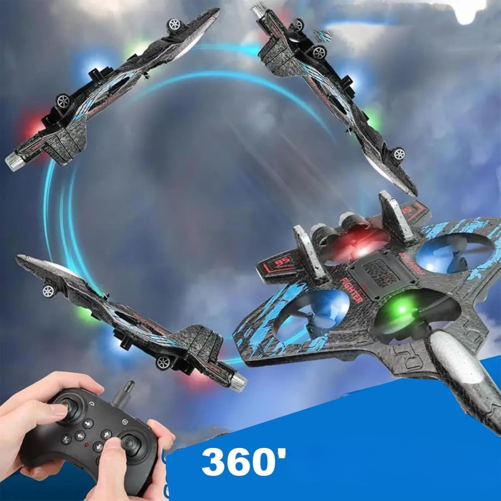 Avion de lupta cu telecomanda, tip drona, rotire 360 grade, spuma EVA negru-albastru [6]