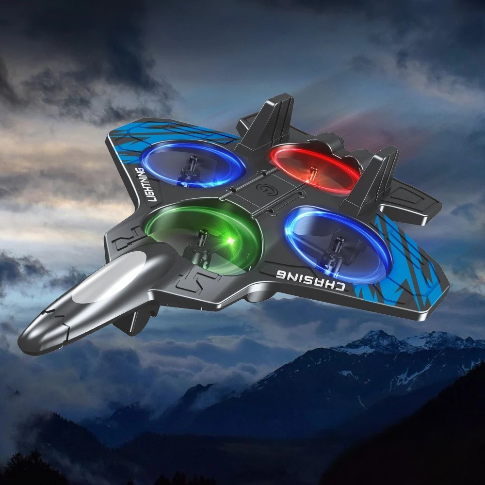 Avion de lupta cu telecomanda, tip drona, rotire 360 grade, spuma EVA negru-albastru [4]