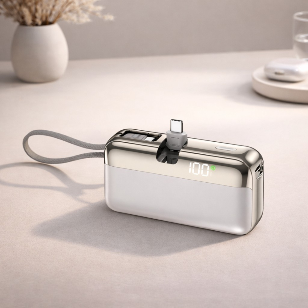 Baterie externa Capsule, 10000 mAh, design compact, carcasa aluminiu alba [2]