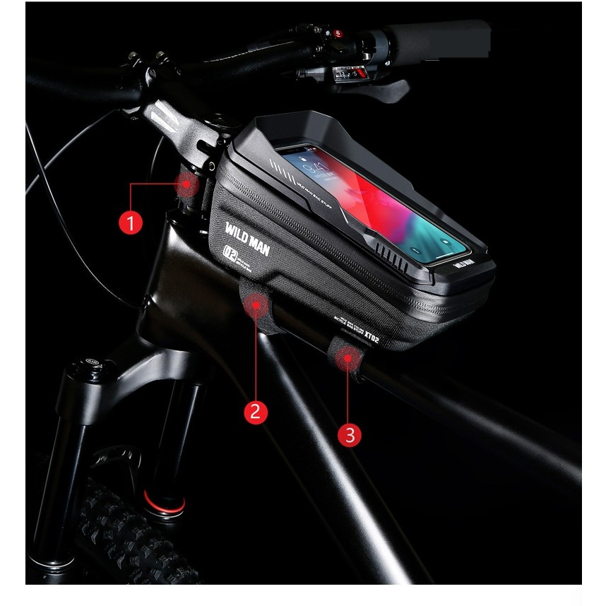 Borseta pentru bicicleta cu suport telefon, capacitate 1L, protectie waterproof, fixare in 3 locuri [2]