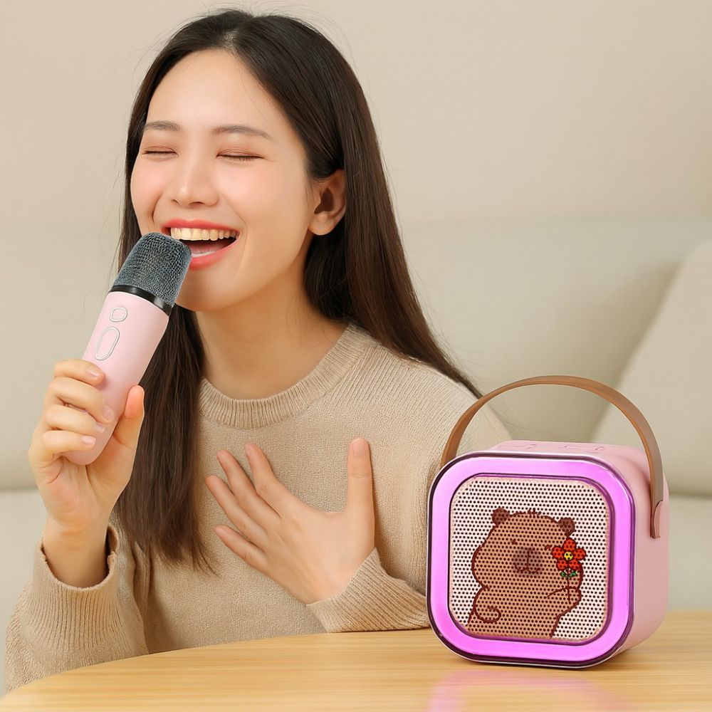 Boxa portabila karaoke, Bluetooth 5.3, set 2 microfoane wireless, iluminare LED RGB [2]