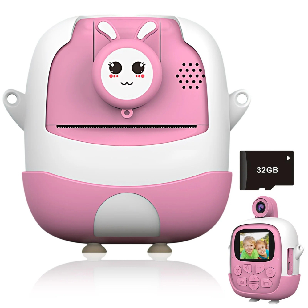 Camera instantanee pentru copii, model Iepure Emoji, imprimare alb-negru, ecran HD 2.4 inch [11]