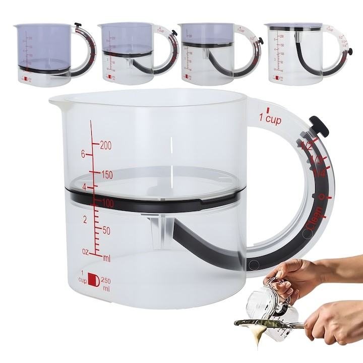 Cana de masurat reglabila, cu maner, din ABS si silicon, 250 ml, transparent [2]