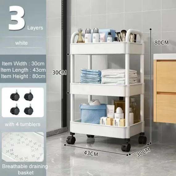 Carucior Organizator cu 3 Niveluri si Roti – Plastic Negru, Mobil si Compact [3]