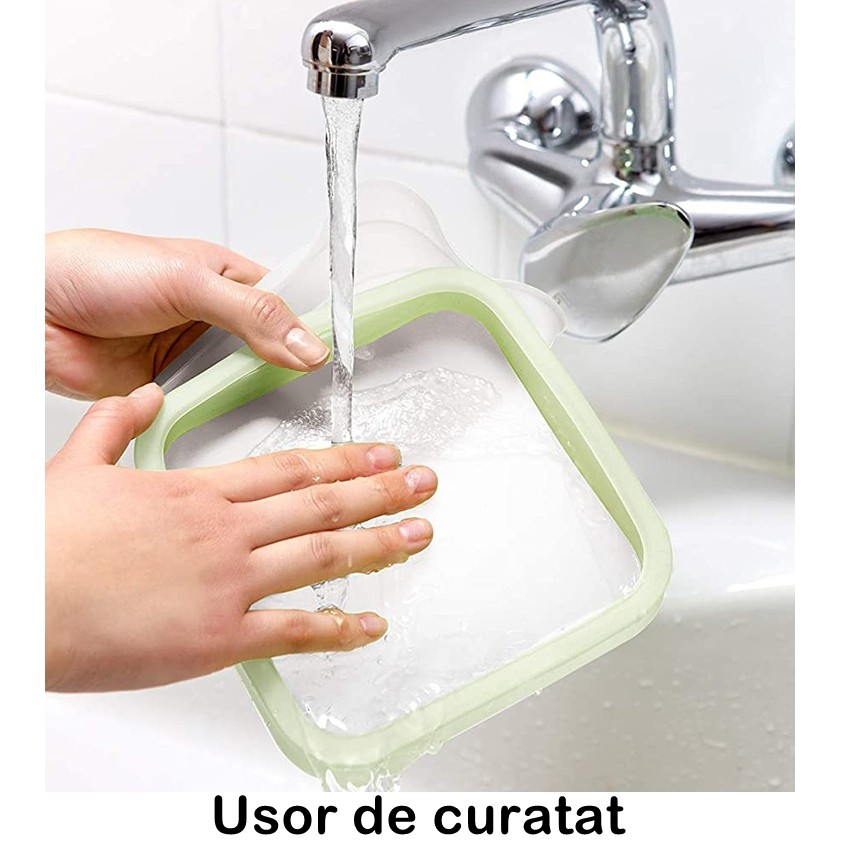 Caserola pentru sandwich, portabila cu capac anti-scurgere, silicon si polipropilena, 15.5x15.5x2.5 cm, verde [6]