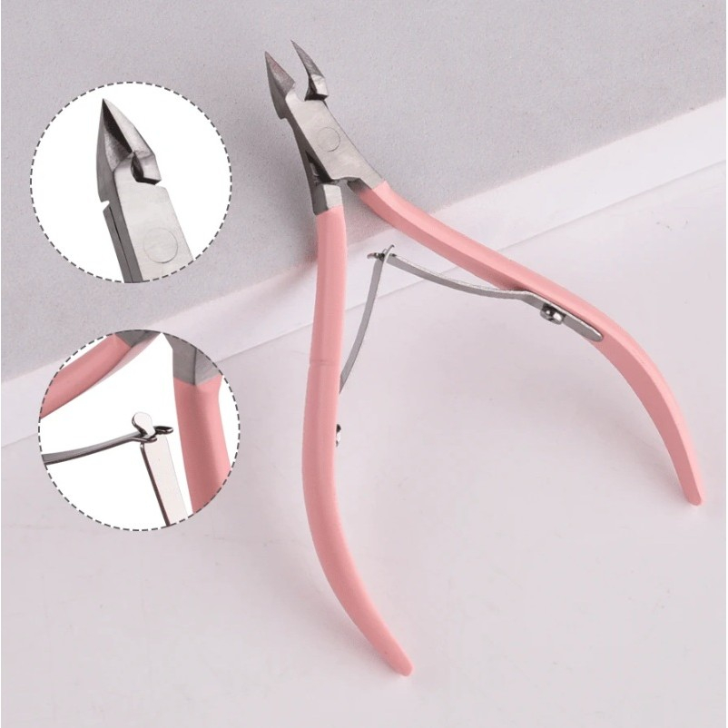 Cleste pentru unghii si cuticule, clasic, otel inoxidabil, cu protectie varf, roz [3]