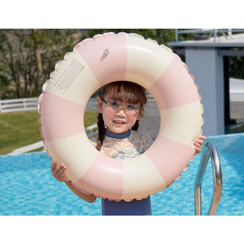 Colac de inot gonflabil pentru copii, in dungi roz-galben, diametru 66 cm [2]