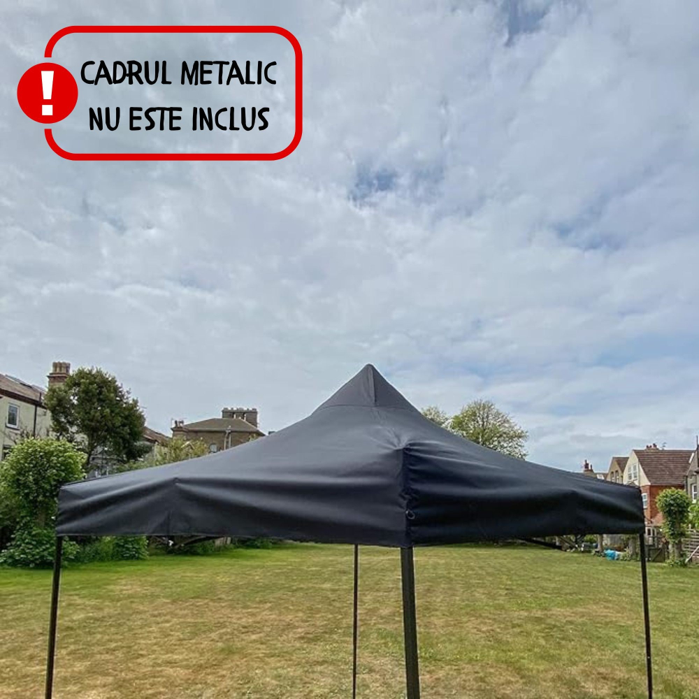 Copertina pentru pavilion, acoperis cort pliabil, rezistenta 420D, 3x3 m, negru [4]