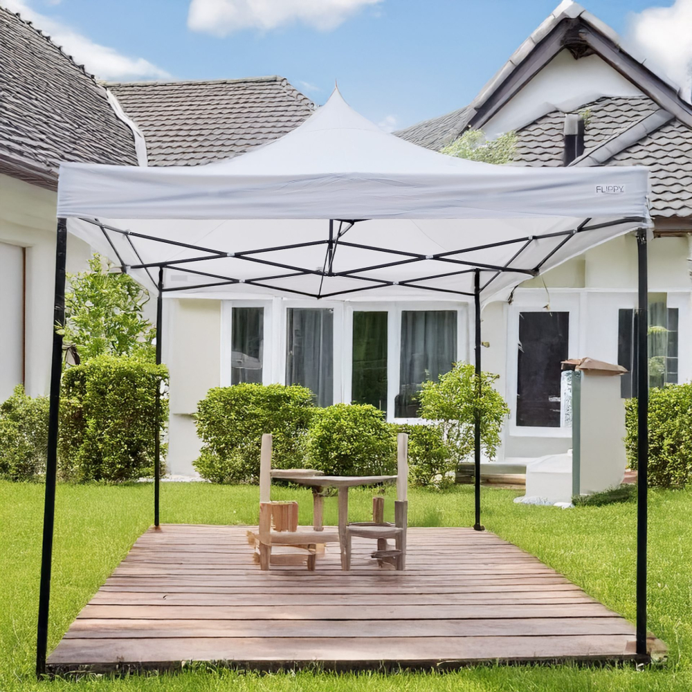 Cort pavilion pliabil 3x3m, cadru metal ranforsat, acoperis 420D polyester oxford, alb [3]
