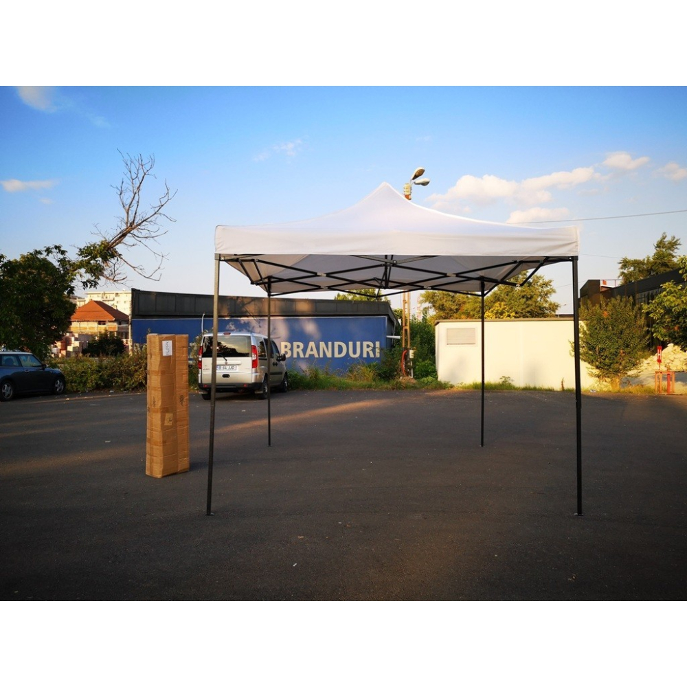 Cort pavilion pliabil 3x3m, cadru metalic, reglabil pe inaltime, alb [2]