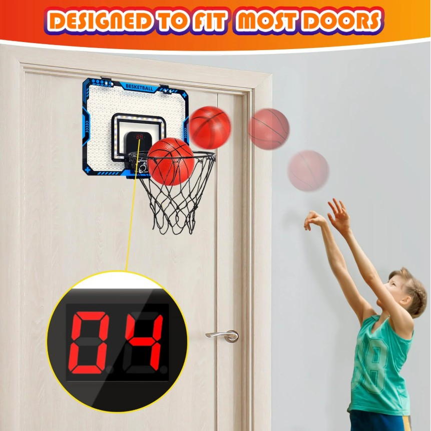 Cos de baschet pentru copii, cu tablou de bord electronic, minge si pompa, interior si exterior [11]