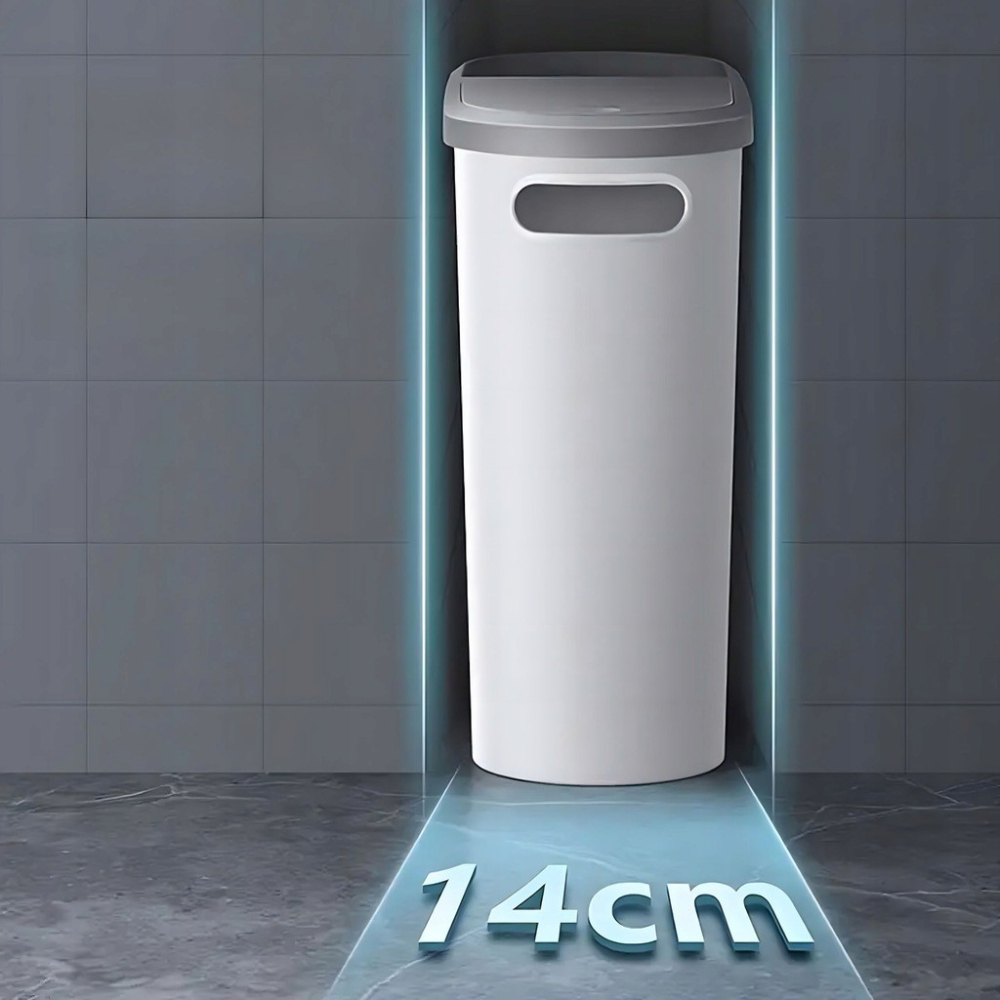 Cos de gunoi cu capac automat, maner si compartiment depozitare, plastic 10L, alb gri [3]