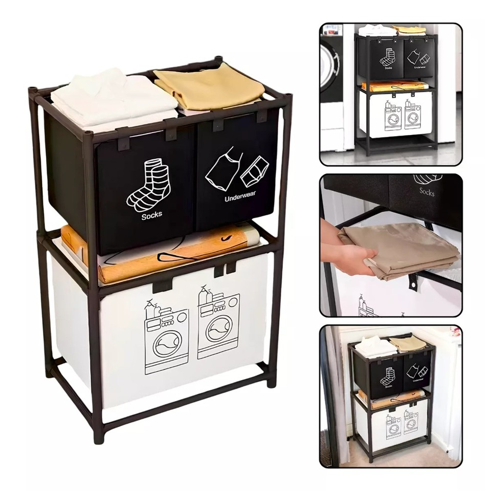 Cos de rufe cu 2 etaje, 3 cosuri, cadru otel inoxidabil, negru [5]