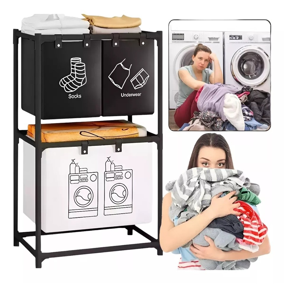 Cos de rufe cu 2 etaje, 3 cosuri, cadru otel inoxidabil, negru [4]