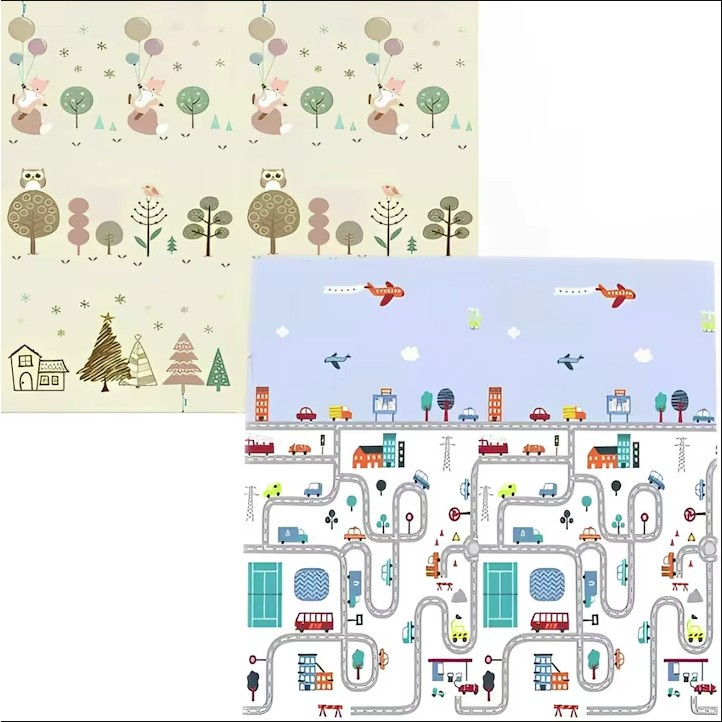 covoras de joaca copii termic 2 fete vulpi si pista 200x180 cm [2]