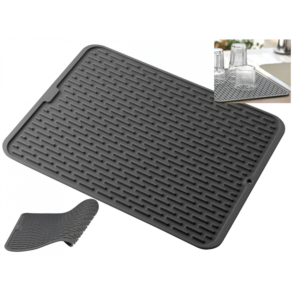 Covoras din silicon pentru scurgere vase, rezistent la temperaturi, 43x32.5 cm, negru [2]