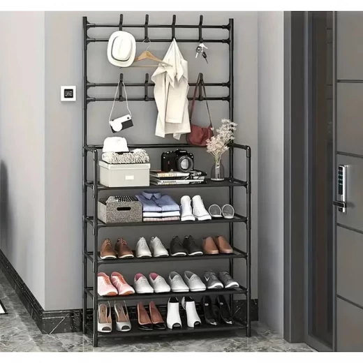 Raft Multifunctional cu 5 Polițe și 8 Cârlige – Organizare Hol sau Dormitor [2]