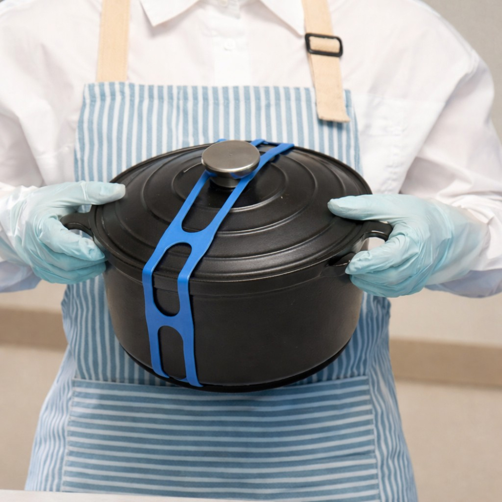 Curea de fixare pentru capace si vase, silicon reutilizabil, rezistenta la temperaturi ridicate, 54 x 5 cm, albastru [2]