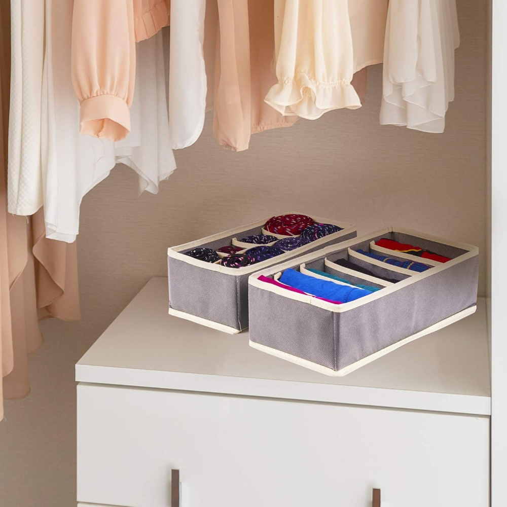 Cutie de depozitare pentru lenjerie, 6 compartimente, pliabila, gri [6]