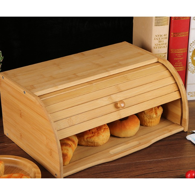 Cutie de paine, multifunctionala, din lemn de bambus, 40 x 27 x 17.3 cm, natur [2]