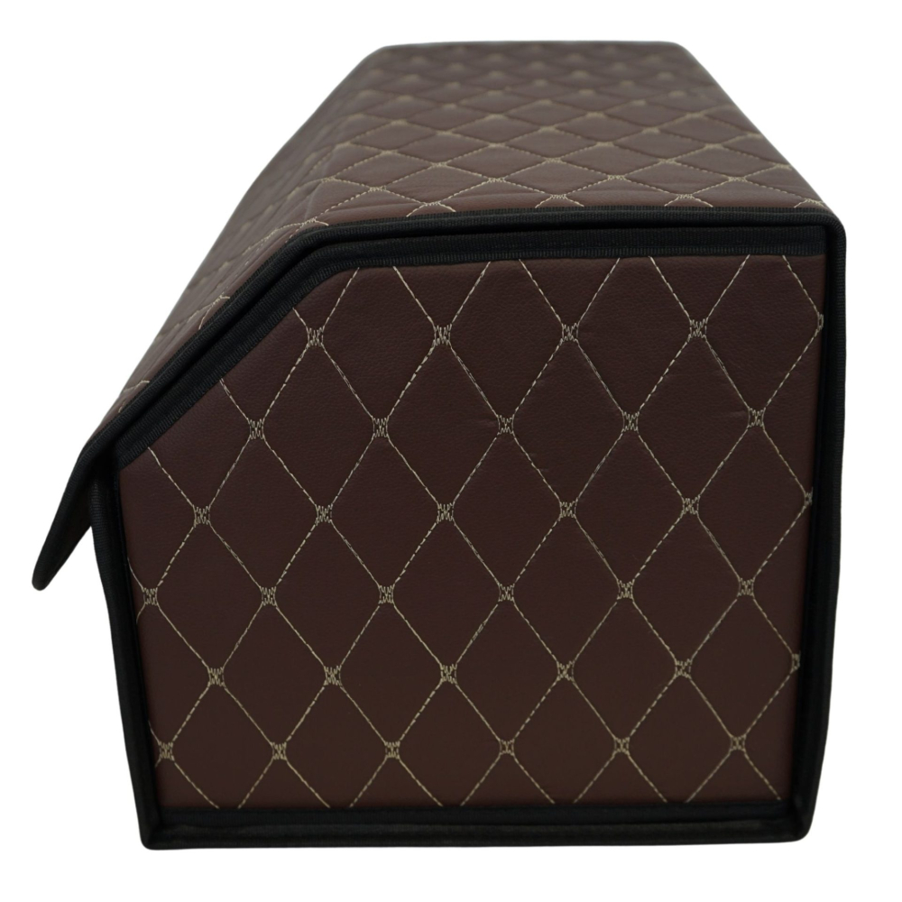 Cutie depozitare auto pliabila, 2 compartimente, piele ecologica maro, 55x30x30 cm [4]