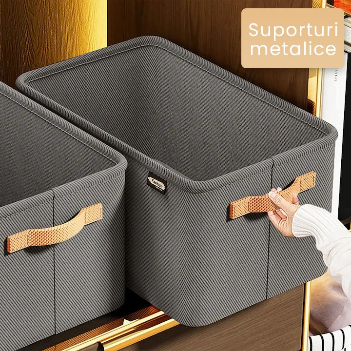 Cutie depozitare pentru haine si lucruri, cu cadru metalic, manere laterale, textil gri [3]